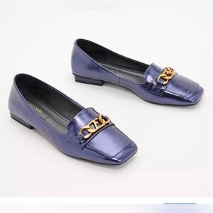 FRANCO SARTO WOMENS MIDNIGHT METALLIC BLUE SLIP ON TIARI CHAIN SHOE SIZE 7
